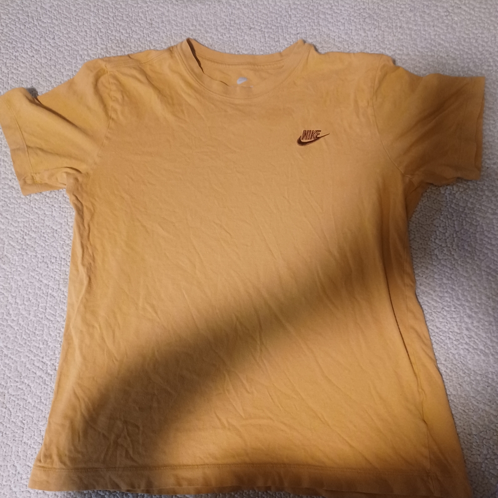 Nike Sportswear Essential Mustard Yellow Logo Tee - Size Medium